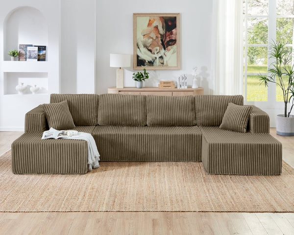 English Elm U Shaped Modular Sectional with Corduroy Terrycloth Upholstery for Flexible Living Spaces Brown W487S00540