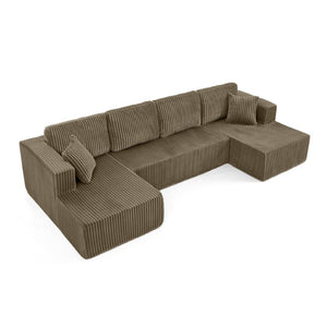 English Elm U Shaped Modular Sectional with Corduroy Terrycloth Upholstery for Flexible Living Spaces Brown W487S00540
