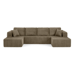 English Elm U Shaped Modular Sectional with Corduroy Terrycloth Upholstery for Flexible Living Spaces Brown W487S00540