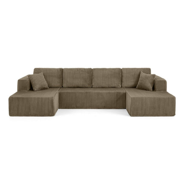 English Elm U Shaped Modular Sectional with Corduroy Terrycloth Upholstery for Flexible Living Spaces Brown W487S00540