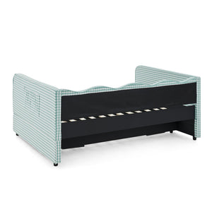 English Elm Full‑size Convertible Daybed Sofa with Pull-out Trundle Pockets and Polyester Upholstery Gingham Cyan W487S00544