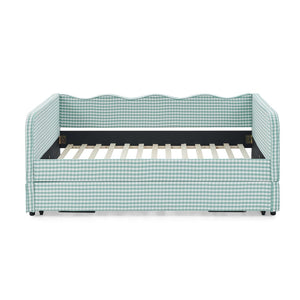 English Elm Full‑size Convertible Daybed Sofa with Pull-out Trundle Pockets and Polyester Upholstery Gingham Cyan W487S00544