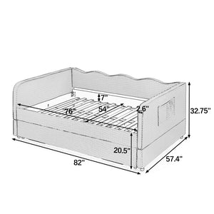 English Elm Full‑size Convertible Daybed Sofa with Pull-out Trundle Pockets and Polyester Upholstery Gingham Cyan W487S00544