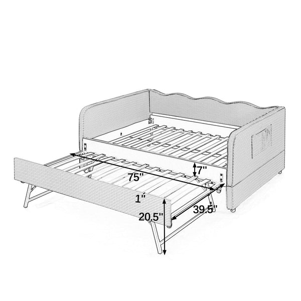 English Elm Full‑size Convertible Daybed Sofa with Pull-out Trundle Pockets and Polyester Upholstery Gingham Cyan W487S00544