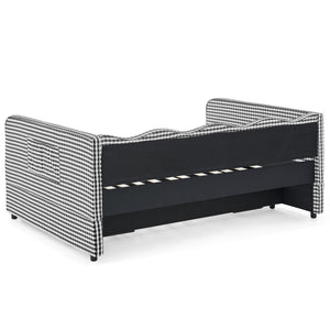 English Elm Full‑size Convertible Daybed Sofa with Pull-out Trundle Pockets and Polyester Upholstery Gingham Black W487S00545
