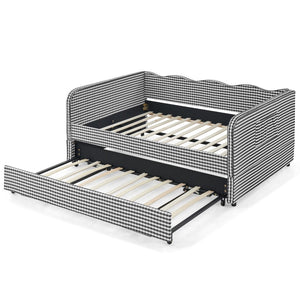 English Elm Full‑size Convertible Daybed Sofa with Pull-out Trundle Pockets and Polyester Upholstery Gingham Black W487S00545