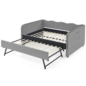 English Elm Full‑size Convertible Daybed Sofa with Pull-out Trundle Pockets and Polyester Upholstery Gingham Black W487S00545