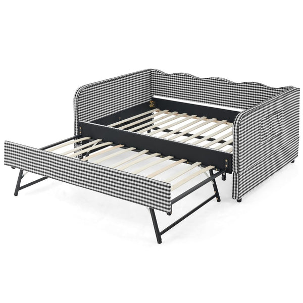 English Elm Full‑size Convertible Daybed Sofa with Pull-out Trundle Pockets and Polyester Upholstery Gingham Black W487S00545