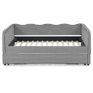 English Elm Full‑size Convertible Daybed Sofa with Pull-out Trundle Pockets and Polyester Upholstery Gingham Black W487S00545