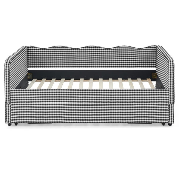 English Elm Full‑size Convertible Daybed Sofa with Pull-out Trundle Pockets and Polyester Upholstery Gingham Black W487S00545