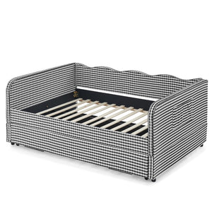 English Elm Full‑size Convertible Daybed Sofa with Pull-out Trundle Pockets and Polyester Upholstery Gingham Black W487S00545