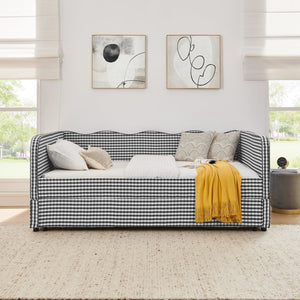 English Elm Full‑size Convertible Daybed Sofa with Pull-out Trundle Pockets and Polyester Upholstery Gingham Black W487S00545