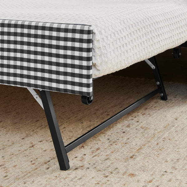 English Elm Full‑size Convertible Daybed Sofa with Pull-out Trundle Pockets and Polyester Upholstery Gingham Black W487S00545