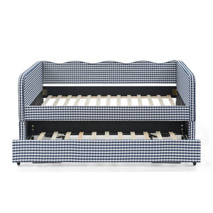 English Elm Full‑size Convertible Daybed Sofa with Pull-out Trundle Pockets and Polyester Upholstery Gingham Dark Blue W487S00546