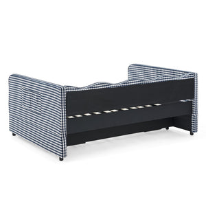 English Elm Full‑size Convertible Daybed Sofa with Pull-out Trundle Pockets and Polyester Upholstery Gingham Dark Blue W487S00546