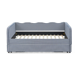 English Elm Full‑size Convertible Daybed Sofa with Pull-out Trundle Pockets and Polyester Upholstery Gingham Dark Blue W487S00546