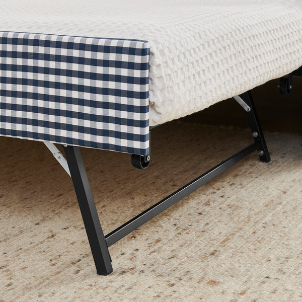 English Elm Full‑size Convertible Daybed Sofa with Pull-out Trundle Pockets and Polyester Upholstery Gingham Dark Blue W487S00546