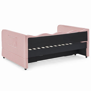 English Elm Full‑size Convertible Daybed Sofa with Pull-out Trundle Pockets and Polyester Upholstery Gingham Pink W487S00547