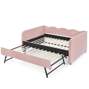 English Elm Full‑size Convertible Daybed Sofa with Pull-out Trundle Pockets and Polyester Upholstery Gingham Pink W487S00547
