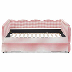 English Elm Full‑size Convertible Daybed Sofa with Pull-out Trundle Pockets and Polyester Upholstery Gingham Pink W487S00547