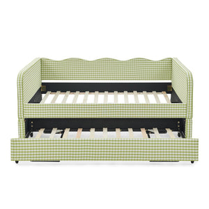 English Elm Full‑size Convertible Daybed Sofa with Pull-out Trundle Pockets and Polyester Upholstery Gingham Green W487S00550