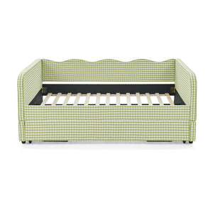 English Elm Full‑size Convertible Daybed Sofa with Pull-out Trundle Pockets and Polyester Upholstery Gingham Green W487S00550