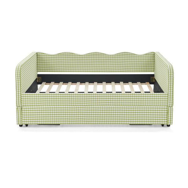 English Elm Full‑size Convertible Daybed Sofa with Pull-out Trundle Pockets and Polyester Upholstery Gingham Green W487S00550