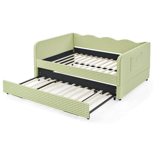 English Elm Full‑size Convertible Daybed Sofa with Pull-out Trundle Pockets and Polyester Upholstery Gingham Green W487S00550