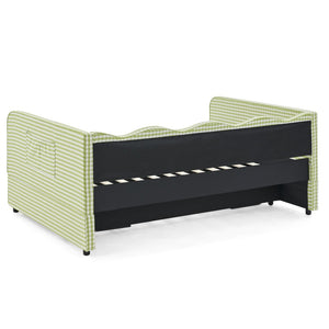 English Elm Full‑size Convertible Daybed Sofa with Pull-out Trundle Pockets and Polyester Upholstery Gingham Green W487S00550