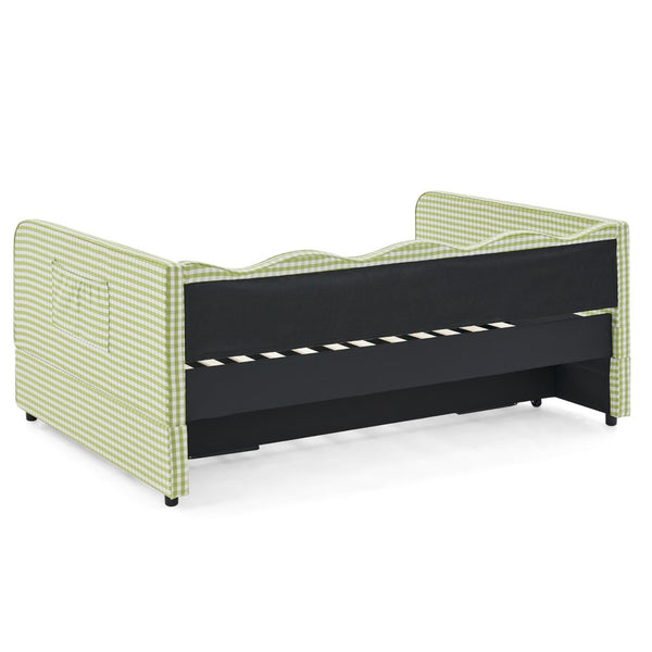 English Elm Full‑size Convertible Daybed Sofa with Pull-out Trundle Pockets and Polyester Upholstery Gingham Green W487S00550