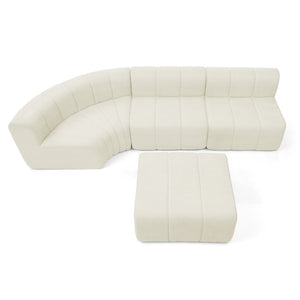 English Elm Modern Chenille Curved Modular Sectional with Channel Stitching and Movable Ottoman Beige W487S00556