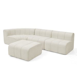 English Elm Modern Chenille Curved Modular Sectional with Channel Stitching and Movable Ottoman Beige W487S00556