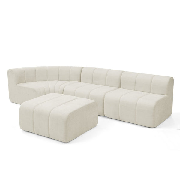 English Elm Modern Chenille Curved Modular Sectional with Channel Stitching and Movable Ottoman Beige W487S00556