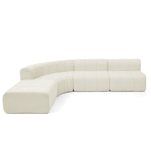 English Elm Modern Chenille Curved Modular Sectional with Channel Stitching and Movable Ottoman Beige W487S00556
