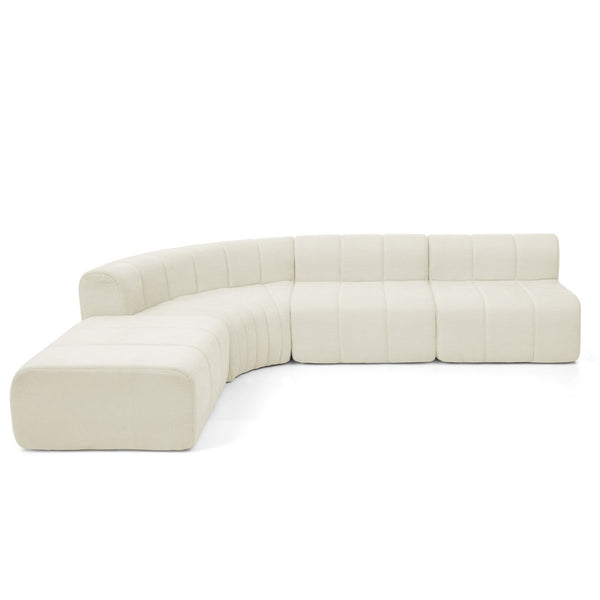 English Elm Modern Chenille Curved Modular Sectional with Channel Stitching and Movable Ottoman Beige W487S00556