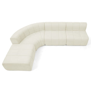 English Elm Modern Chenille Curved Modular Sectional with Channel Stitching and Movable Ottoman Beige W487S00556