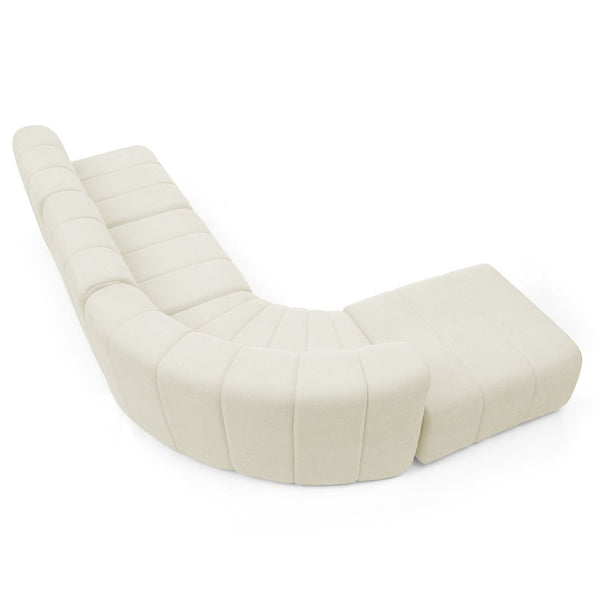 English Elm Modern Chenille Curved Modular Sectional with Channel Stitching and Movable Ottoman Beige W487S00556