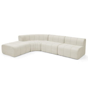 English Elm Modern Chenille Curved Modular Sectional with Channel Stitching and Movable Ottoman Beige W487S00556