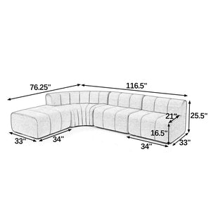 English Elm Modern Chenille Curved Modular Sectional with Channel Stitching and Movable Ottoman Beige W487S00556