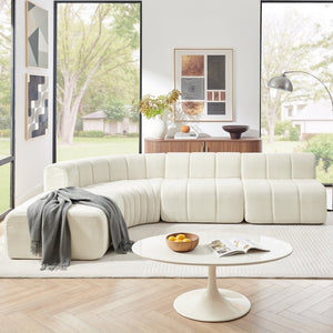 English Elm Modern Chenille Curved Modular Sectional with Channel Stitching and Movable Ottoman Beige W487S00556
