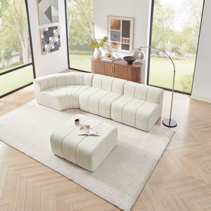 English Elm Modern Chenille Curved Modular Sectional with Channel Stitching and Movable Ottoman Beige W487S00556