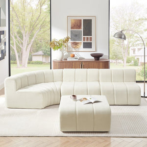 English Elm Modern Chenille Curved Modular Sectional with Channel Stitching and Movable Ottoman Beige W487S00556