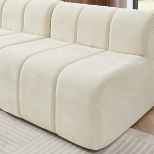 English Elm Modern Chenille Curved Modular Sectional with Channel Stitching and Movable Ottoman Beige W487S00556