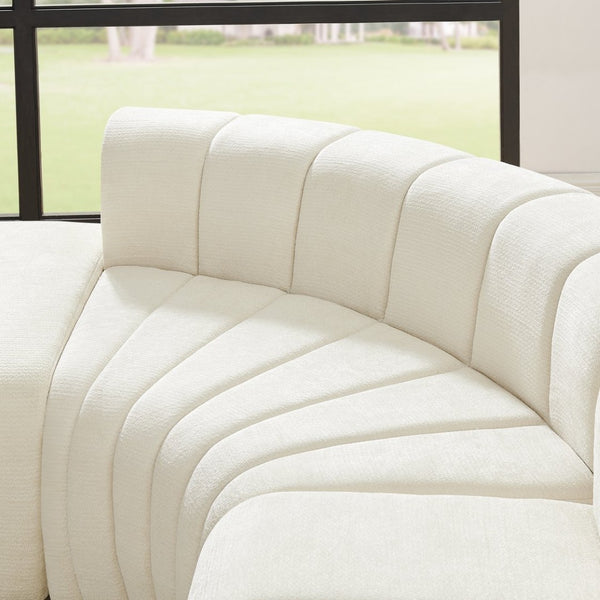 English Elm Modern Chenille Curved Modular Sectional with Channel Stitching and Movable Ottoman Beige W487S00556
