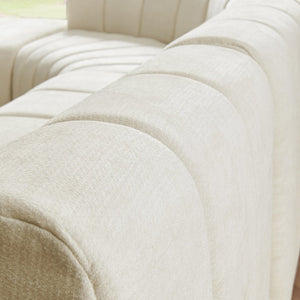 English Elm Modern Chenille Curved Modular Sectional with Channel Stitching and Movable Ottoman Beige W487S00556