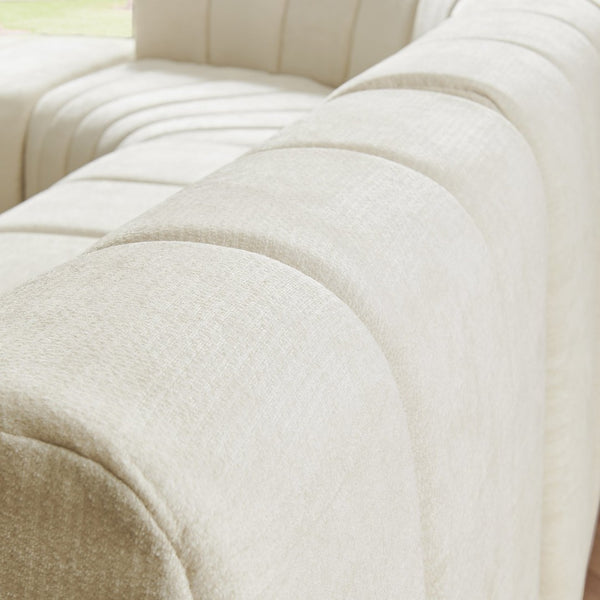 English Elm Modern Chenille Curved Modular Sectional with Channel Stitching and Movable Ottoman Beige W487S00556
