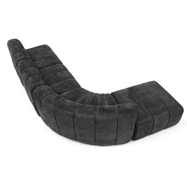 English Elm Modern Chenille Curved Modular Sectional with Channel Stitching and Movable Ottoman Black W487S00557