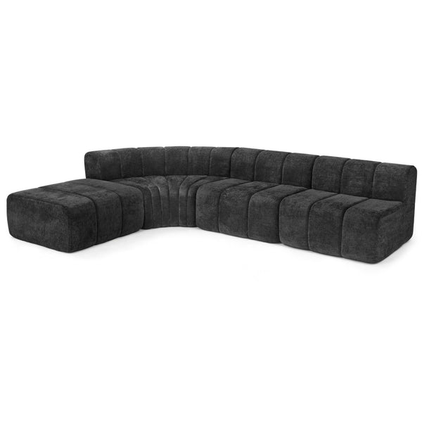 English Elm Modern Chenille Curved Modular Sectional with Channel Stitching and Movable Ottoman Black W487S00557