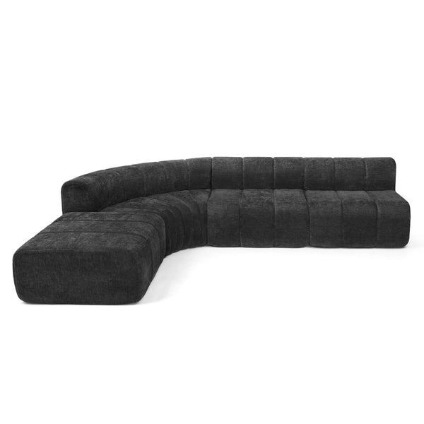 English Elm Modern Chenille Curved Modular Sectional with Channel Stitching and Movable Ottoman Black W487S00557