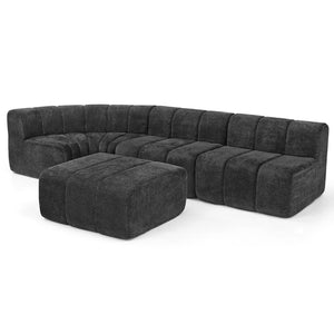 English Elm Modern Chenille Curved Modular Sectional with Channel Stitching and Movable Ottoman Black W487S00557